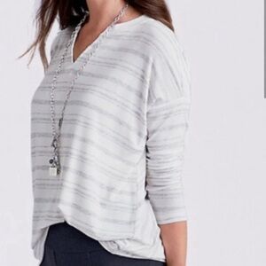 CAbi 5930 ATC Habit Tee White Gray Stripe Long Sleeve Womens Size XXS Lounge